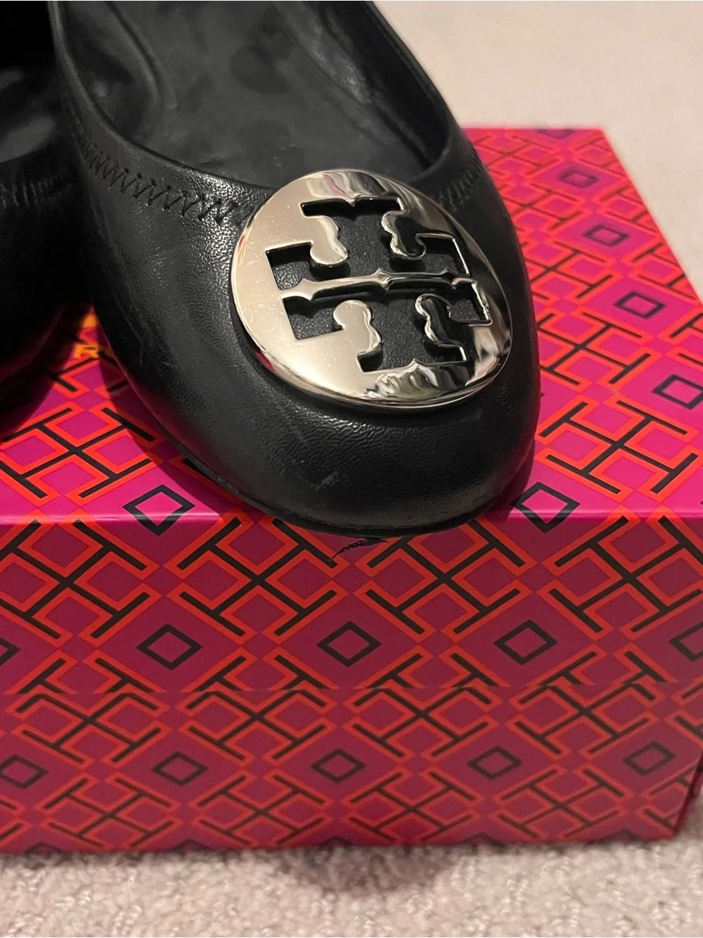 Tory Burch Black Leather Reva Flats